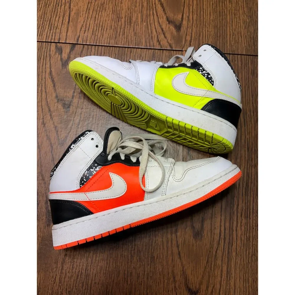 Nike Air Jordan 1 Mid GS Composition Notebook Volt and Orange Size 5Y - Picture 12 of 16